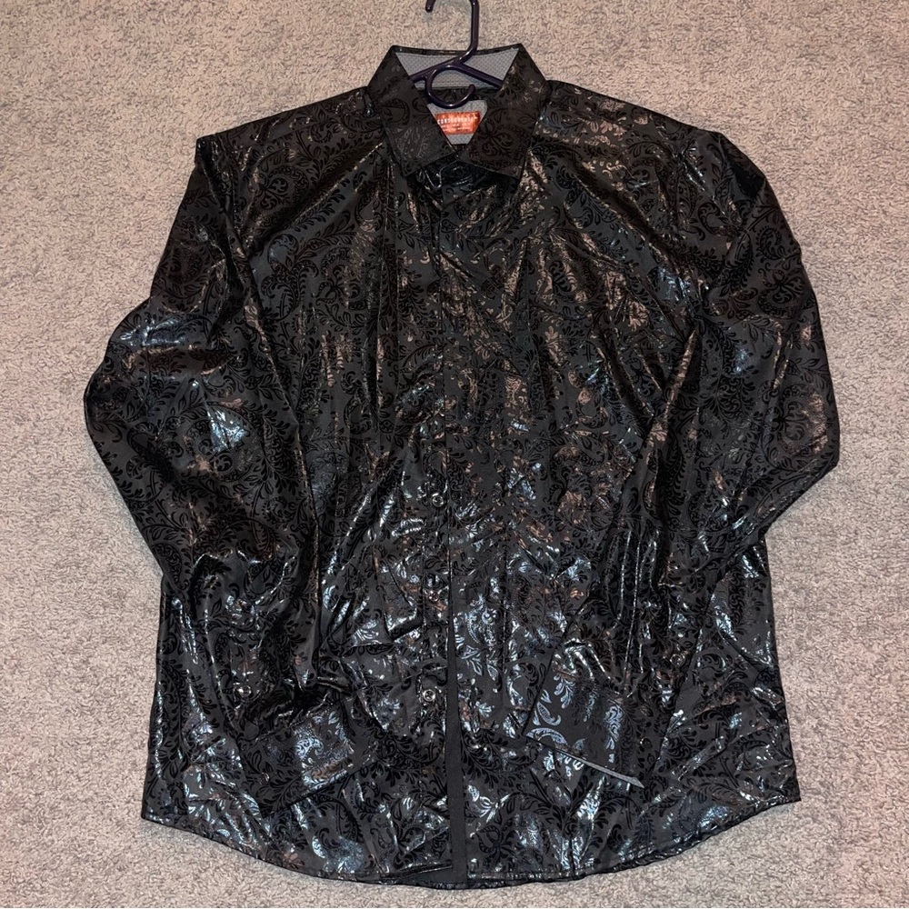 Elegant Black Shiny Patterned Shirt